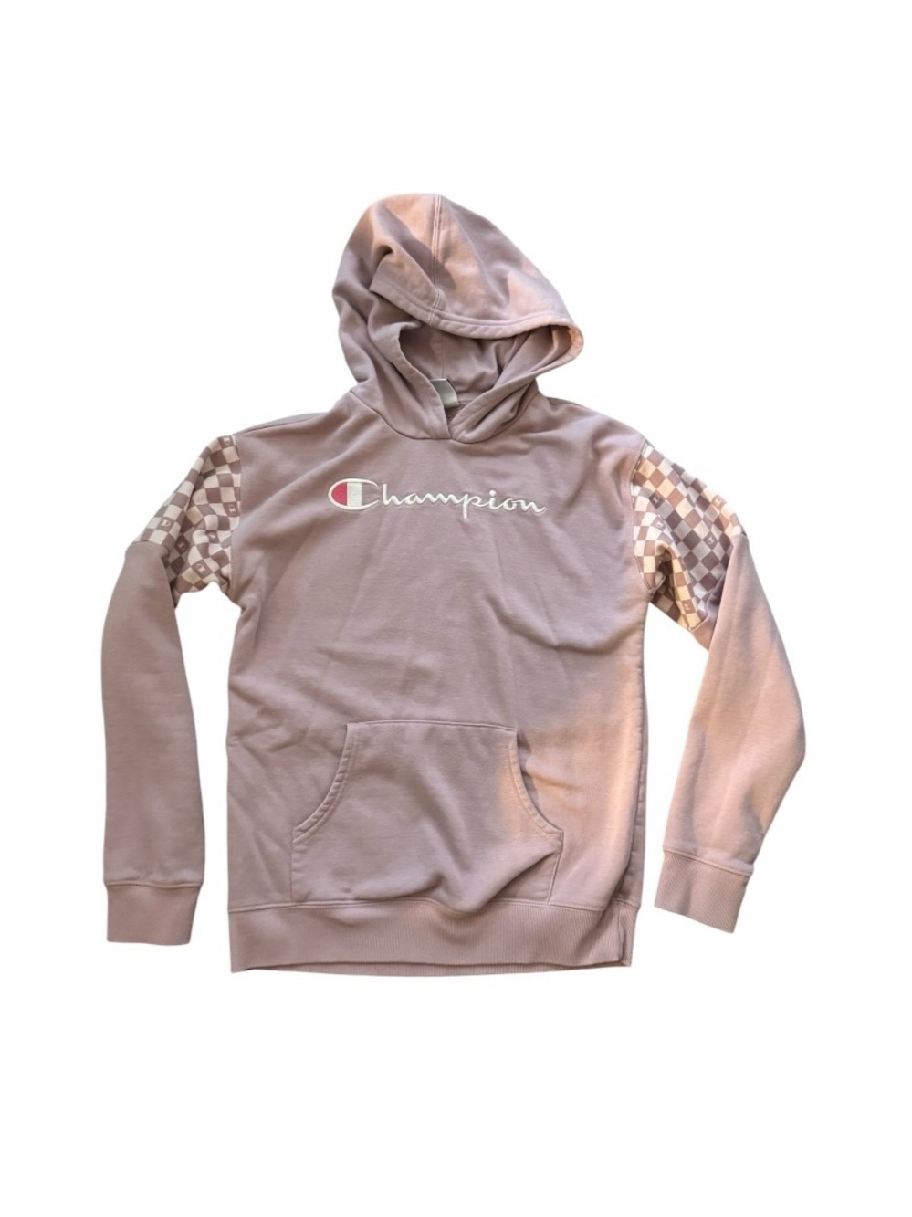 Champion Crewneck Hoodie in Mauve with Checker Sleeve Panels - Picture 1 of 6